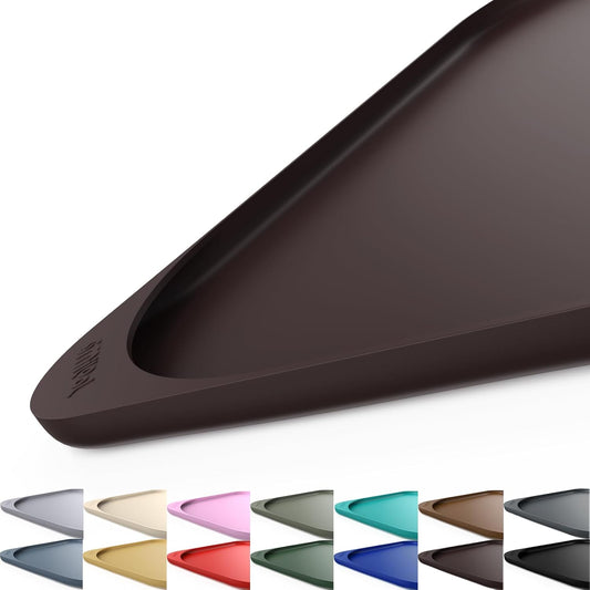 Silicone Pet Feeding Mat with Raised Edge & Residue Collection Pocket for Food and Water, Dog Bowl Mats, Cat Bowls Placemat with High Lip for Floor Waterproof, 22 x 14 x 0.8 Dark Brown