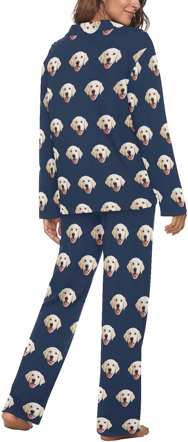 MyPupSocks Custom Face Pajamas for Women Set, Personalized Photo Long Sleepwear XS-XXL