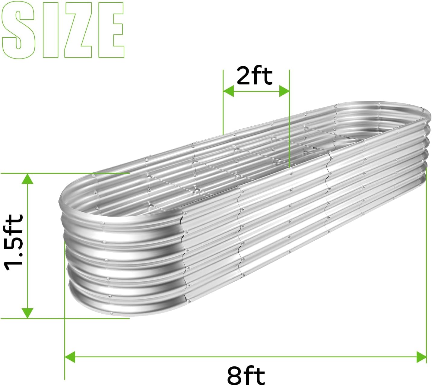 Land Guard 8×2×1.5ft Galvanized Raised Garden Bed Kit, Raised Garden Boxes Outdoor, Oval Metal Raised Garden Beds for Vegetables, Silver