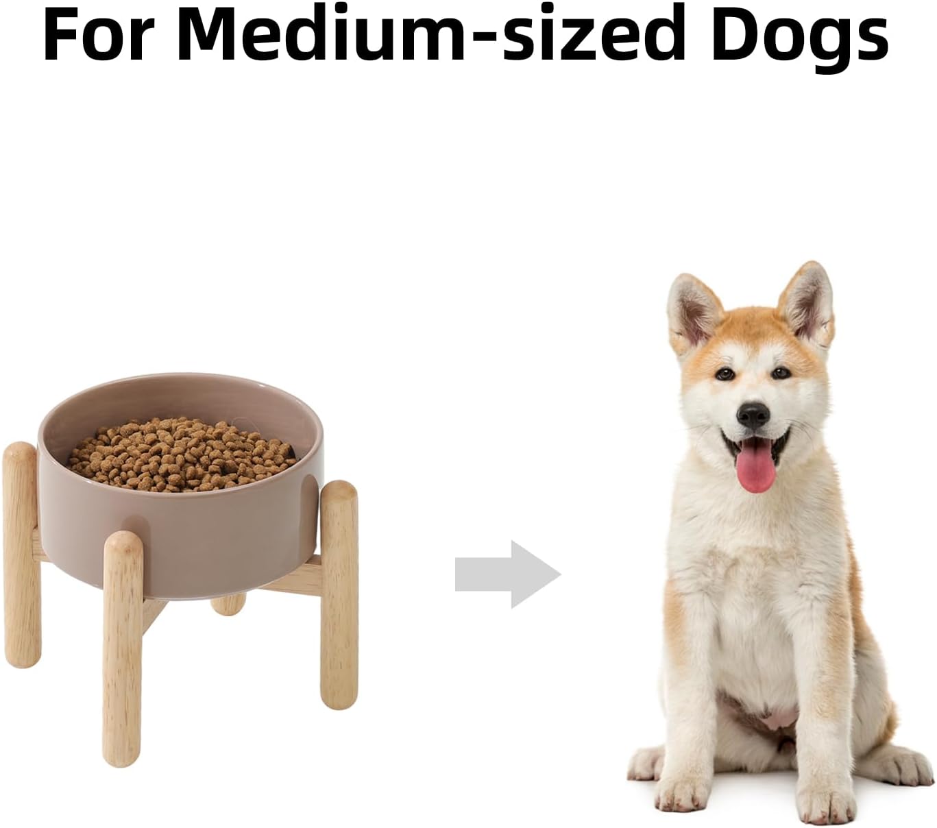 Ceramic 6.1inch Raised Dog Bowl with Stand for Small and Medium Dog Dish Pet Food and Water Bowl (Single Bowl with Stand - Brown Coffee)