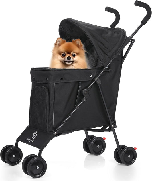 Wedyvko Travel Portable Dog Stroller, Pet Stroller for Small Puppy Dogs & Cats, Up to 33 lbs, Black