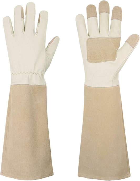 HANDLANDY Pruning Gloves Long for Men & Women, Pigskin Leather Rose Gardening Gloves- Breathable & Durability Gauntlet Gloves