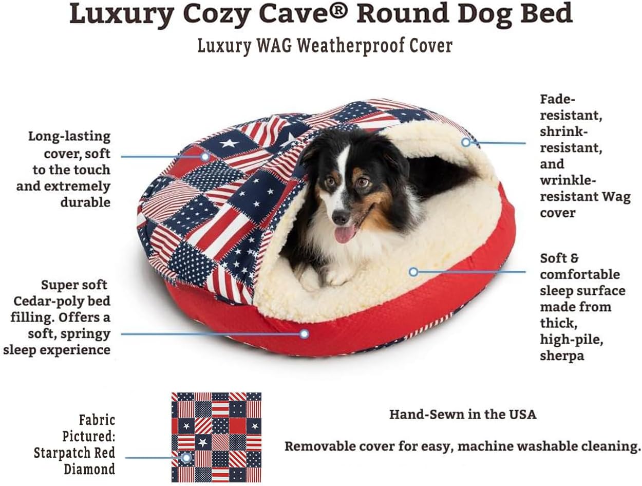 Snoozer Luxury Cozy Cave Pet Bed, Wag Collection, Small - Starpatch Red Diamond