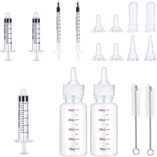 Pet Feeding Bottle Set, Feeding Silicone Nipple with Bottle and Syringes, Reusable Pet Nursing Kits Feeding Tools for Rabbits, Small Animals (17pcs Pet Nursing Kit with Bottles)