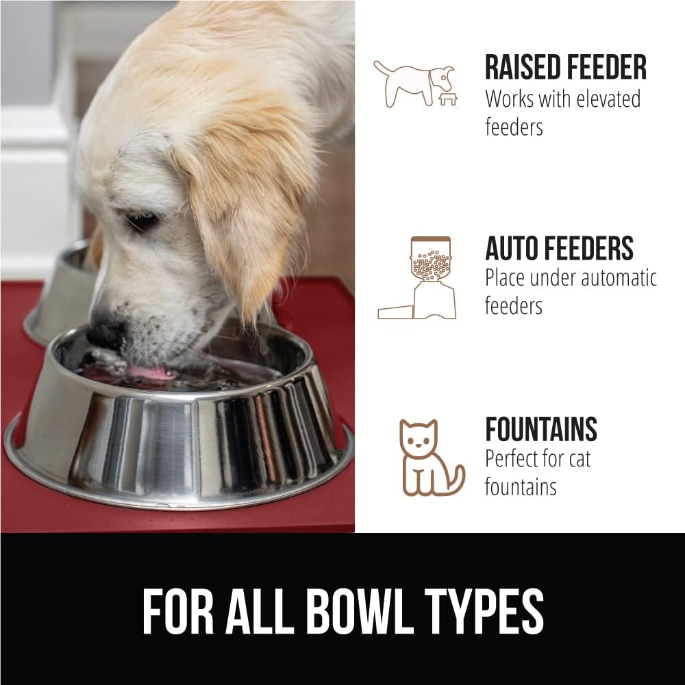 GORILLA GRIP 100% Waterproof Raised Edge BPA Free Silicone Pet Feeding Mat, Dog Cat Food Mats Contain Spills Protects Floors, Placemats for Cats and Dogs Water Bowl, Pets Accessories 28x18 Red