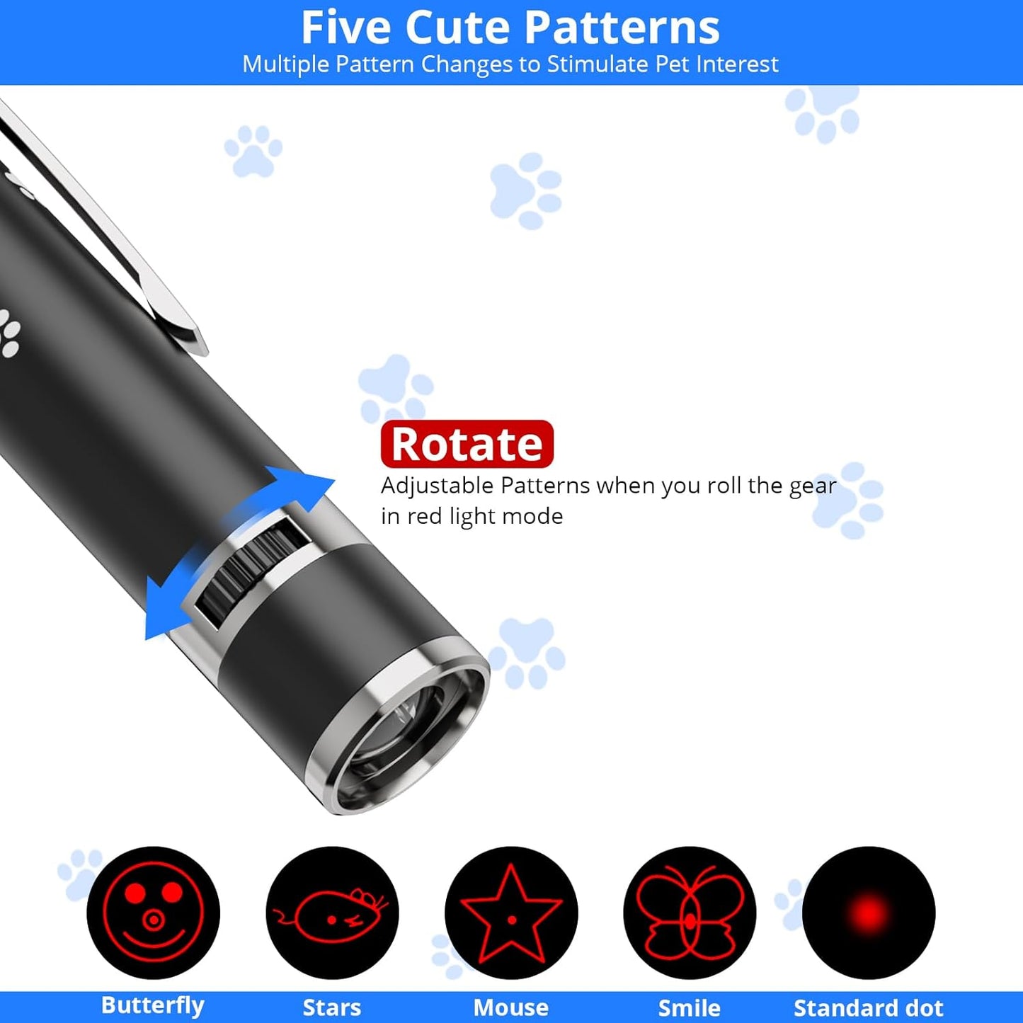 Cat Toys, 2 Pieces, USB Rechargeable Interactive Cat Mouse Toys, 3 Light Modes & 5 Adjustable Patterns, Portable Kitten Toy for Indoor Cats & Dogs, Training & Exercise Fun