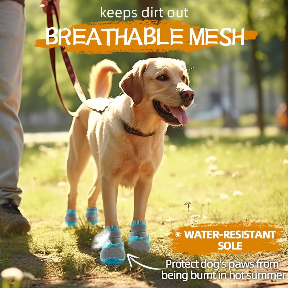 Dog Shoes for Large Dogs, Medium Dog Boots & Paw Protectors for Hardwood Floors, Outdoor Dog Booties for Hot Pavement Winter Snow Hiking, Breathable Dog Shoes with Reflective Strips Size 5