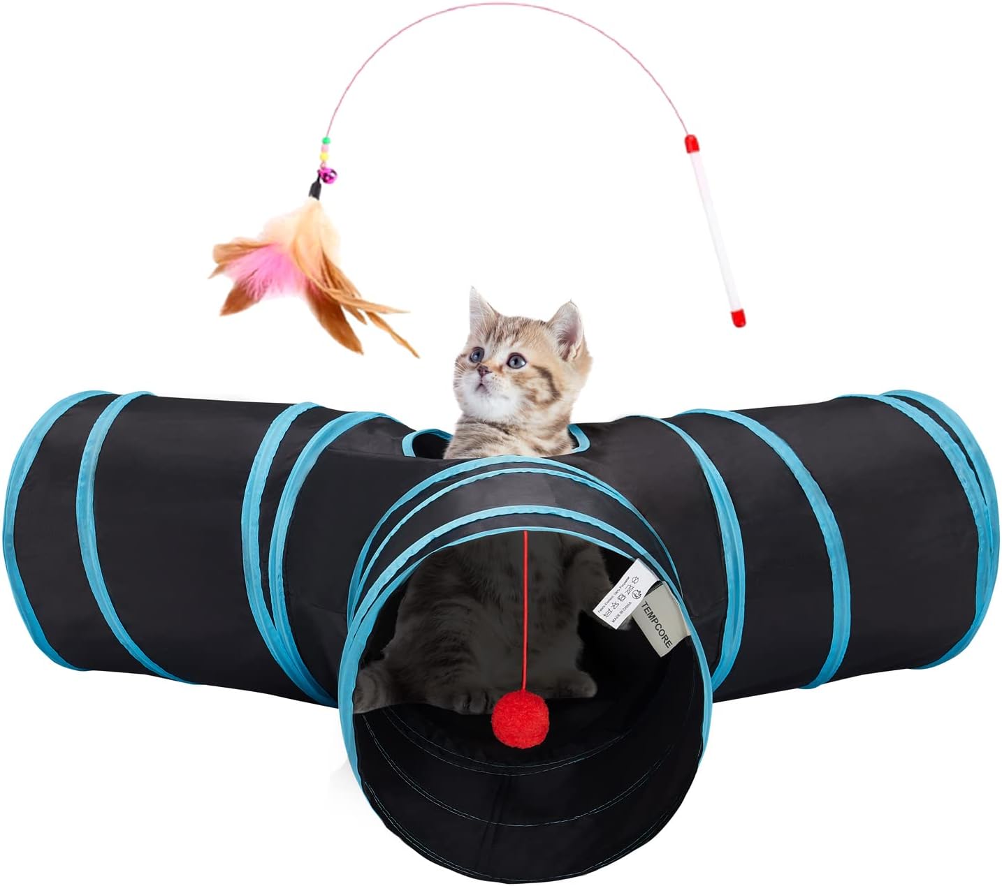 Tempcore Pet Cat Tunnel Tube Cat Toys 3 Way Collapsible, Tunnels for Indoor Cats，Kitty Bored Peek Hole Toy Ball Cat, Puppy, Kitty, Kitten, Rabbit