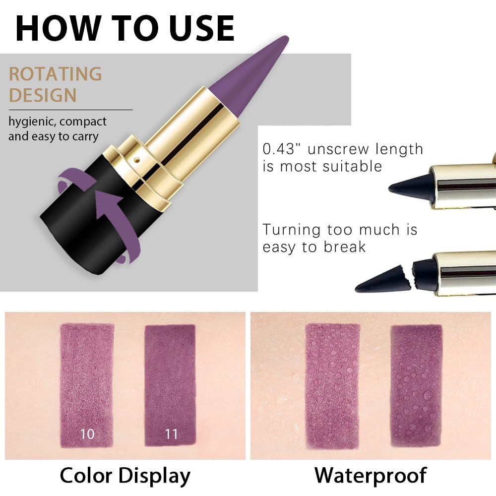 evpct 2Pcs Light Dark Purple Gel Eyeliner Pencils Eye Black Face Paint Stick Lipstick Halloween Makeup Set Waterproof Smudge Proof Eyeliner Pen Crayon Smokey Eye delineador de ojos contra el agua