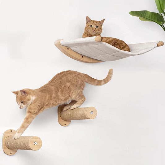 Cat Wall Furniture Set,Cat Hammock Wall Mounted Shelf with Two Steps,Cats Shelf and Perches for Wall Sleeping,Playing,Climbing and Lounging for Kitty Large Cats