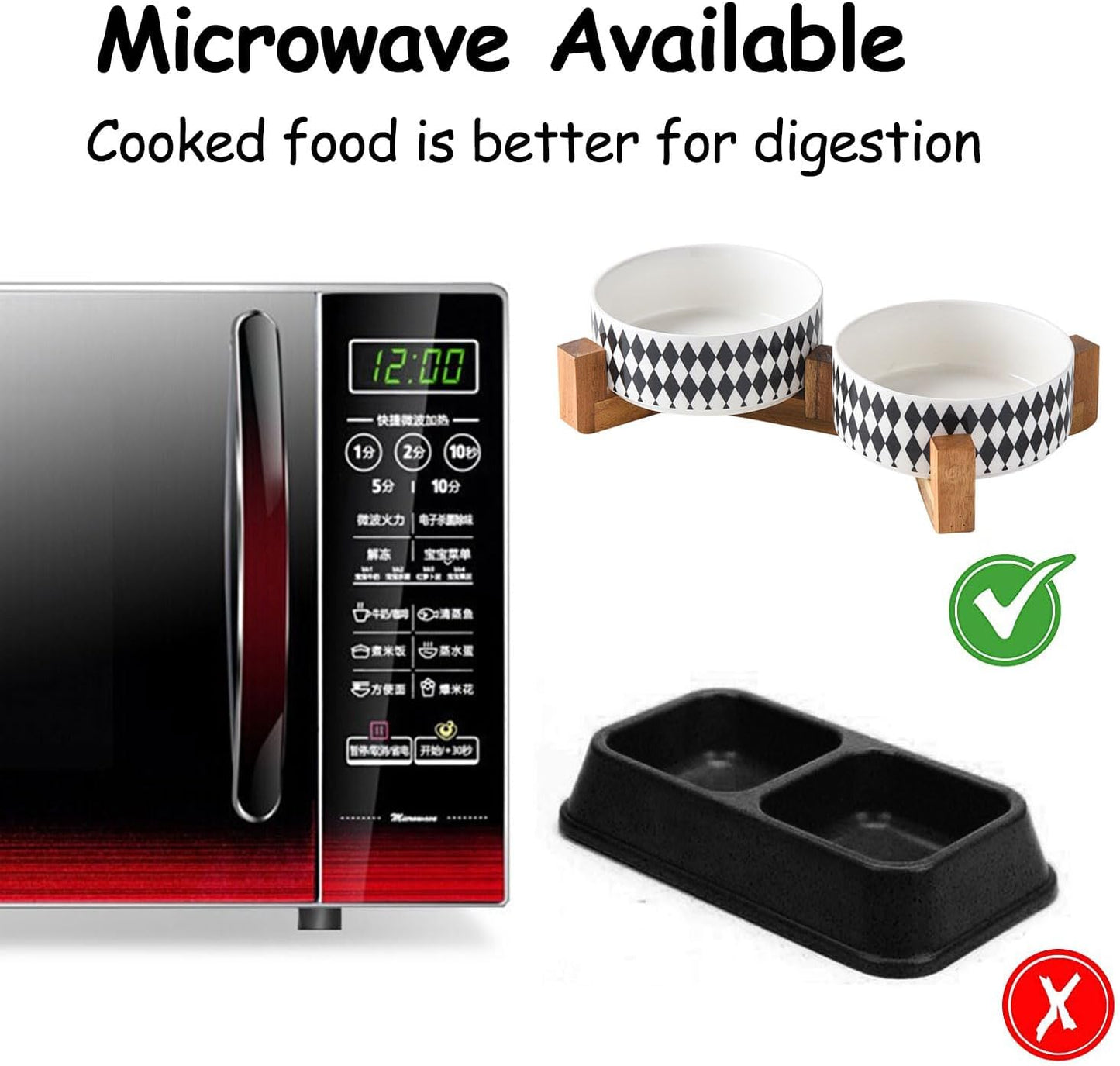 Petygooing Ceramic Dog Cat Bowl Set with Stand, Pet Food and Water Dishes,Small Dog Bowls Anti-Slip Set of 2 Cat Bowls-Pet Food Bowl- Pet Dish Small Medium Size Pet (28OZ/6.1 in) Black Rhombus