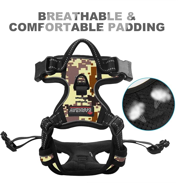 BARKBAY No Pull Dog Harness Front Clip Heavy Duty Reflective Easy Control Handle for Large Dog Walking(Desert camo,M)