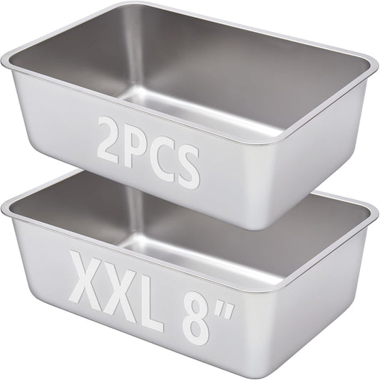 2 Pack Stainless Steel Litter Box-XXL Metal Litter Box for Big Cats 8IN Deep, Cat LitterBox-Pet Toilet Easy to Clean,High Sided Cat Litters Boxes Adult Cats,Non Stick, No Smell