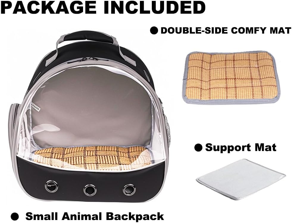 Small Animal Pet Carrier Backpack for 2 Guinea Pig, Hedgehog Carrier Portable Travel Cage with 7 Ventilation Holes, Clear Front Window and Soft Double-Sided Support and Comfy Fit Mat