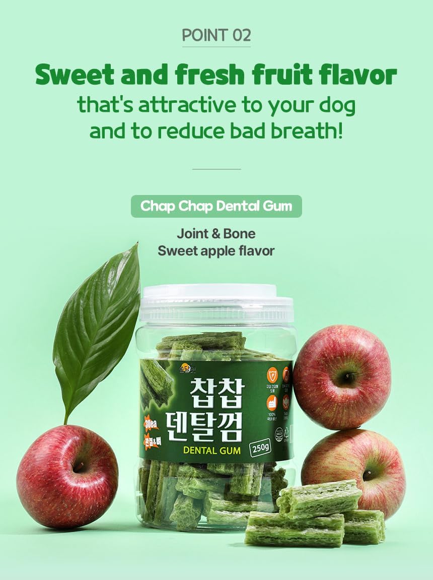 SSOMDALPET Chap Chap Dental Gum for Dogs, 30 Chews | Soft & Chewy, Dental Care Treat, Large Pack, Joint & Bone, Eye & Skin, Gut & Probiotics Options (30 Count, Joint & Bone (Green/Apple))