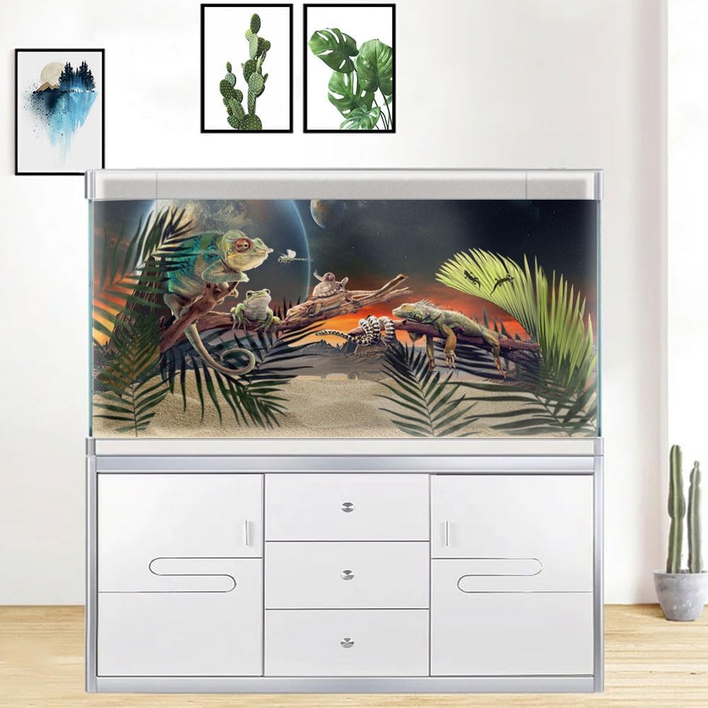 72X16IN Cosmic Aquarium Background, Cool Parallel Space Themed Fish Tank Background, Tropical Desert Terrarium Background with 8 EVA Double-Sided Tape