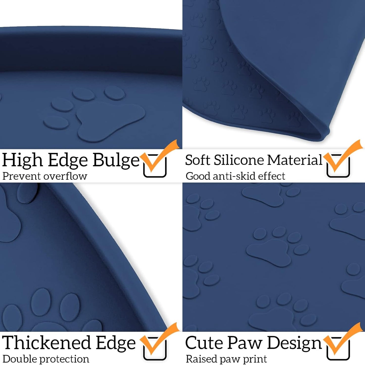 KPWACD Pet Placemat for Dog and Cat, Anti-Slip Waterproof Dogs Feeding Bowl Mat Prevent Food and Water Overflow, Silicone Puppy Dish Mats Suitable for Small Medium Big Pets, Navy, 24" * 16"