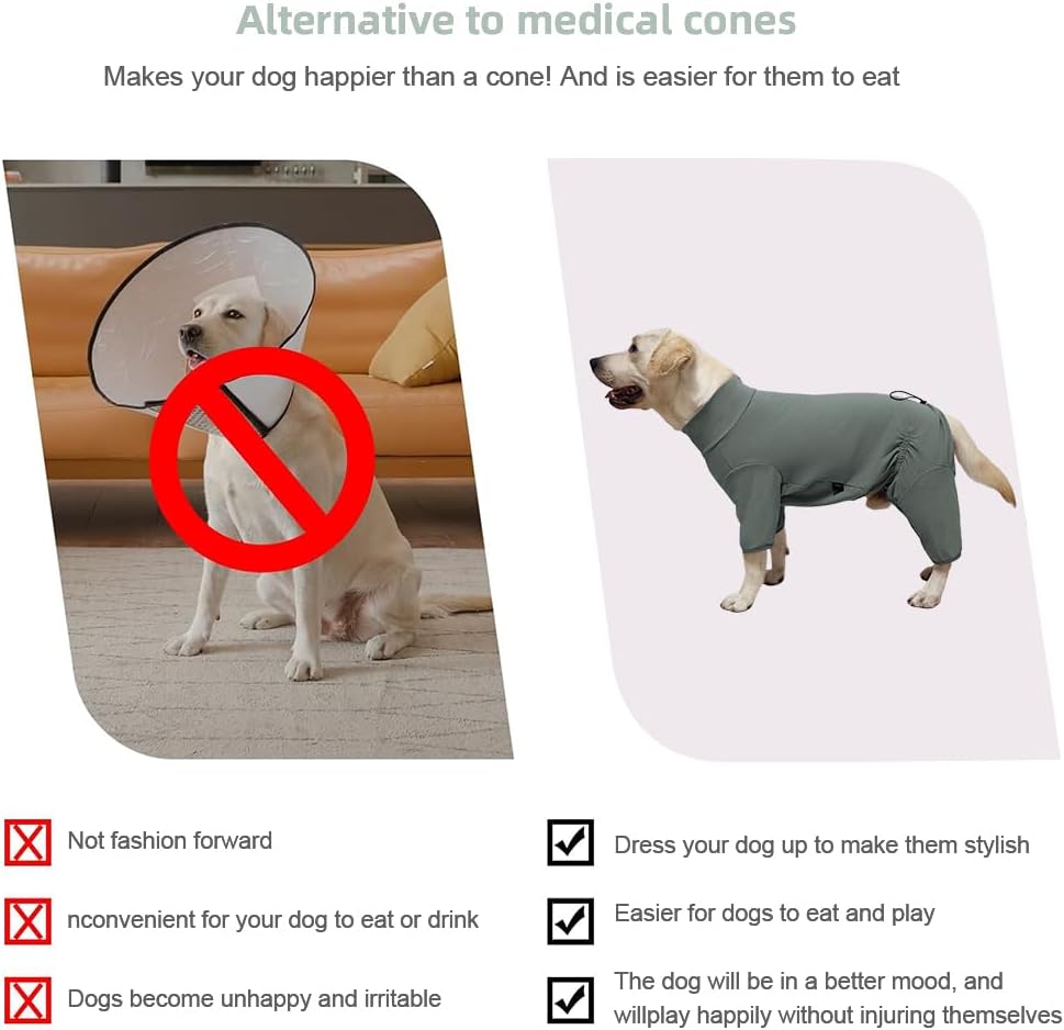 Dog Pyjamas PJS Sweater Clothes and Home Clothing Suitable for Small to Medium Breeds of Dogs, Dog Neutering Suits, Extra-Large Stretch Fabric, Four-Legged Clothes(Thickened Green, L)