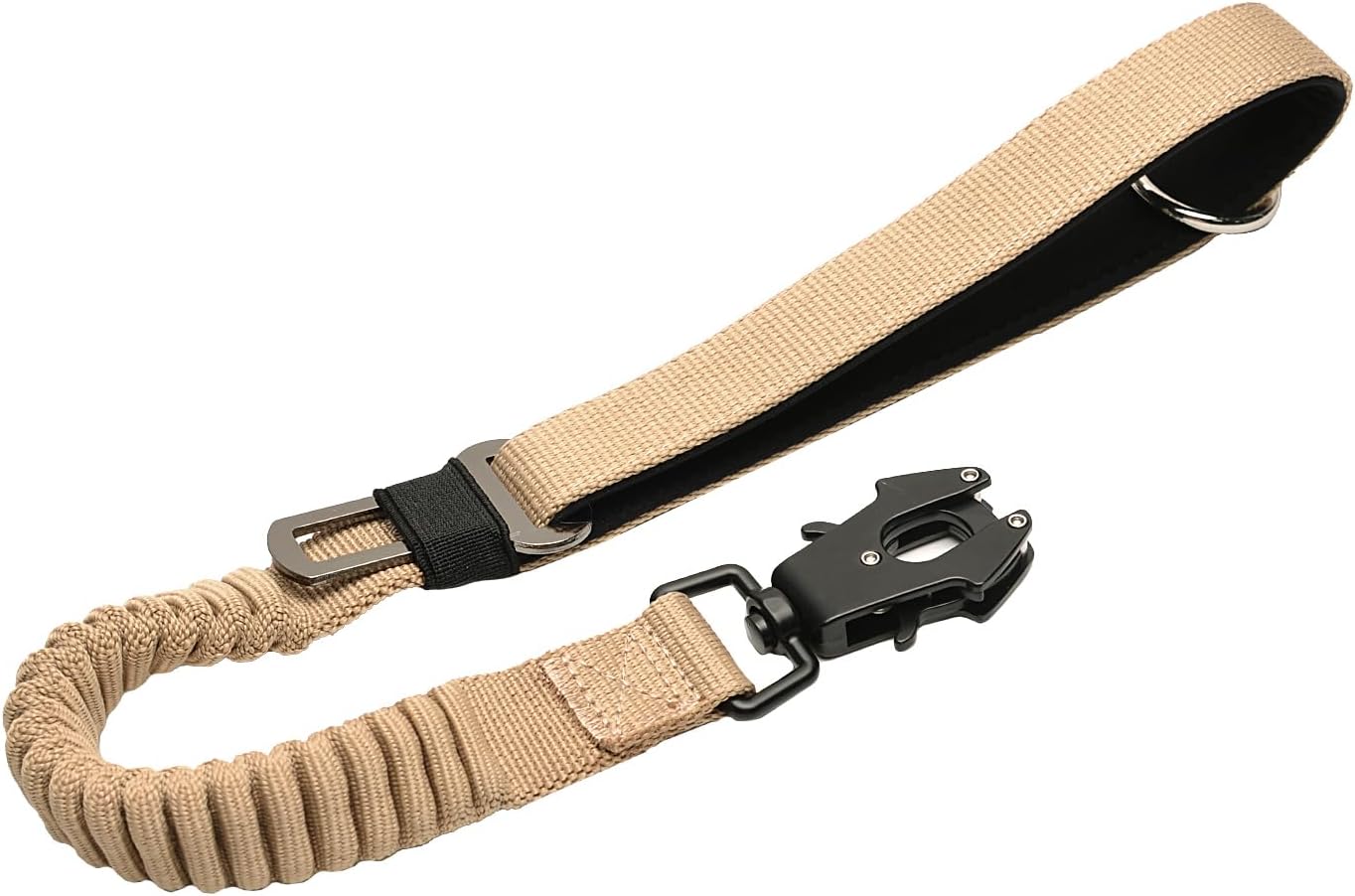 20” Strong Short Leash for Dog, Heavy Duty Bungee Dogs Leash with Padded Handle Car Seatbelt, Small Dog Training Leashs for Large or Medium Dogs - Can be Used with Other leashes (Khaki)