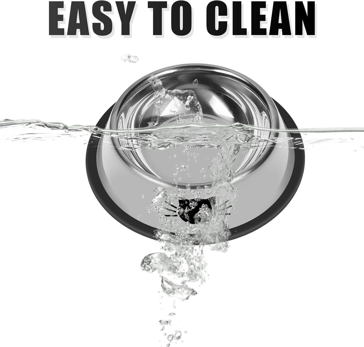 2 Pcs Non-Slip Stainless Steel Small Cat Food Bowls - Unbreakable, 7 Oz, Removable Rubber Base, Easy to Clean, Lovely Color