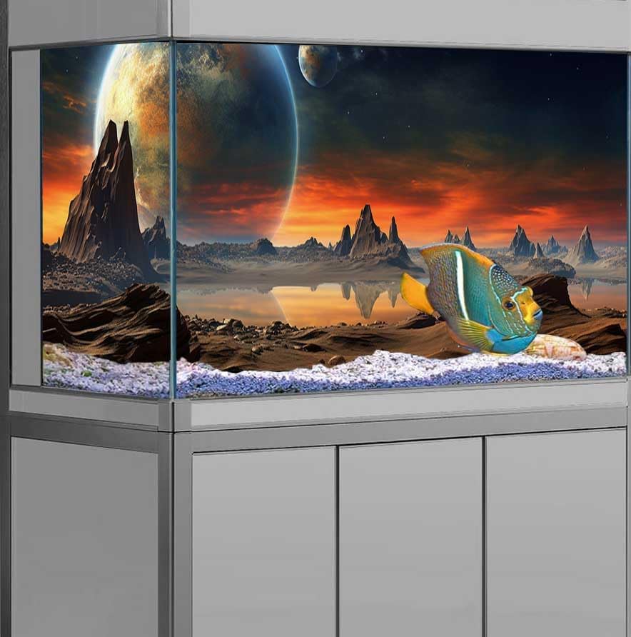 36X20IN Cosmic Aquarium Background, Cool Parallel Space Themed Fish Tank Background, Tropical Desert Terrarium Background with 8 EVA Double-Sided Tape