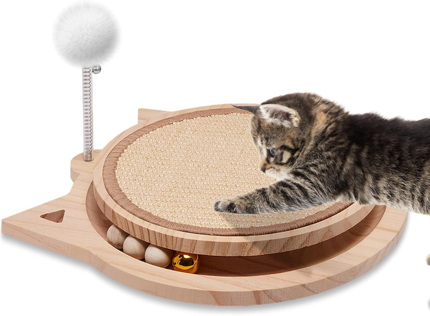 Natural Sisal Cat Scratcher, Round Cat Toys for Indoor Cats Interactive Toys with Ball Track Spring Ball, Kitten Toys for Chasing Hunting Mental Physical Exercise Puzzle