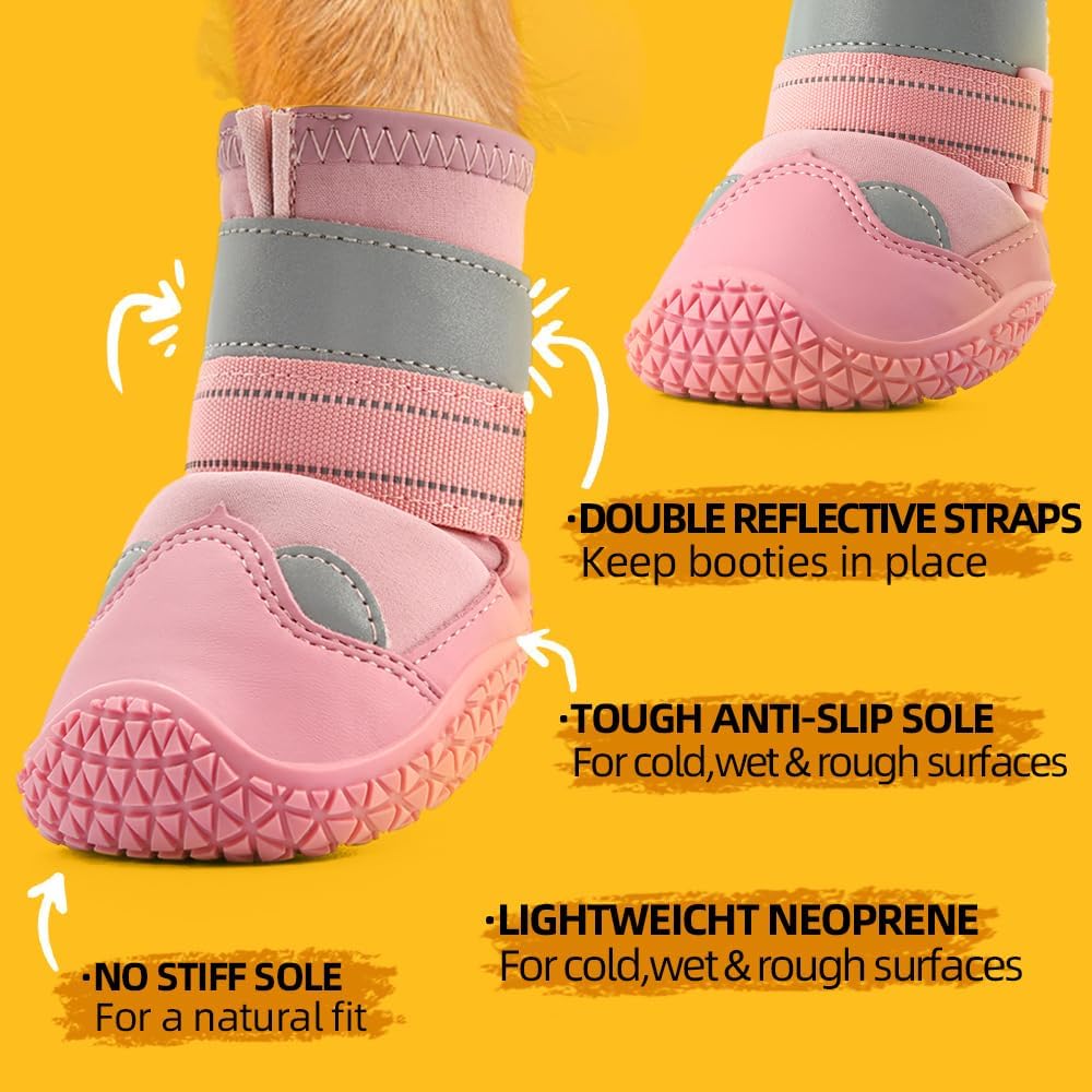 Dog Shoes for Large Dogs, Medium Dog Boots & Paw Protectors for Hardwood Floors, Outdoor Dog Booties for Hot Pavement Winter Snow Hiking, Waterproof Dog Shoes with Reflective Strips Size 5