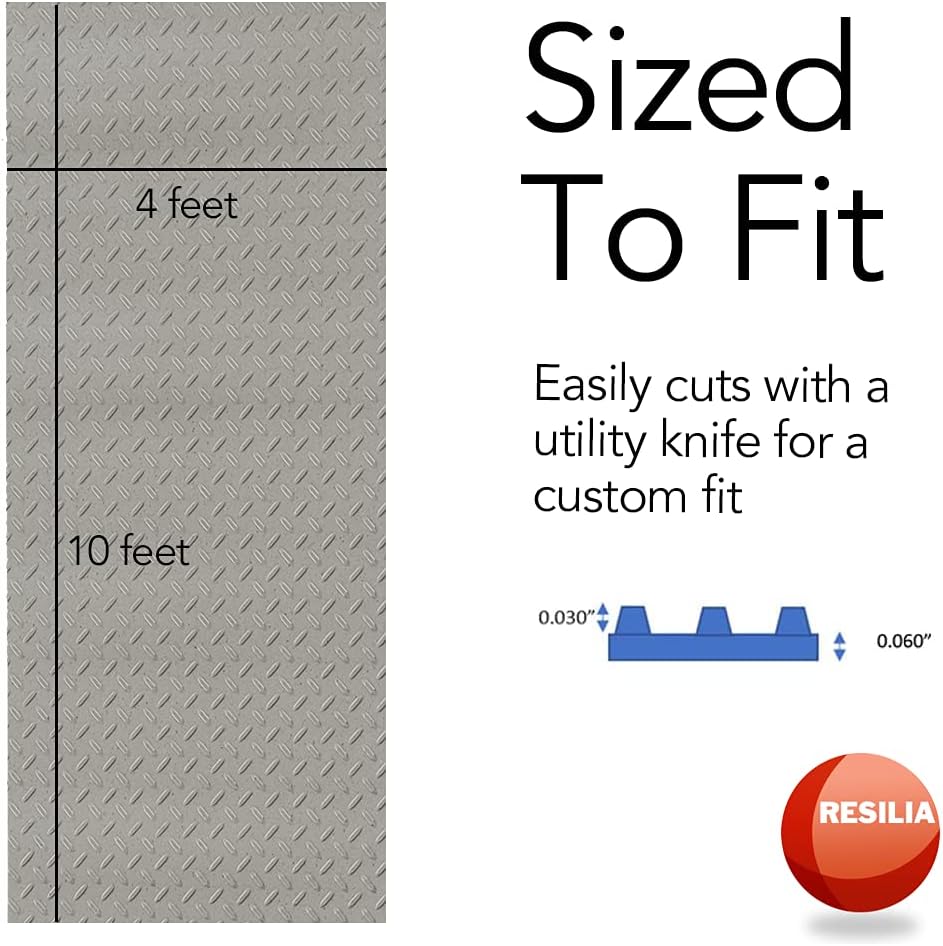 RESILIA Heavy Duty Garage Floor Runner & Protector Mat - Slip Resistant Diamond Plate PVC Mats - Water, Spill, & Stain Resistant, Sandstone (4 feet x 10 feet)