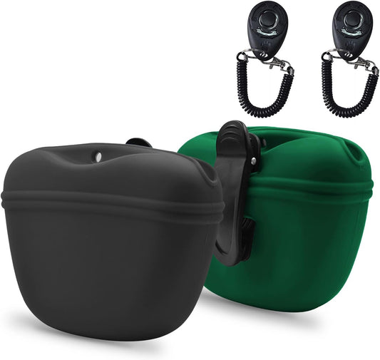 AUDWUD Silicone Dog Treat Pouch,Clip on Portable Training Container,Convenient Magnetic Buckle Closing and Waist Clip,No BPA