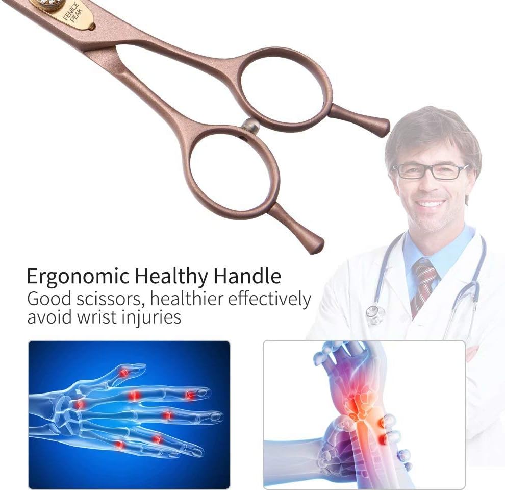 Fenice Peak Professional Curved Dog Grooming Scissors 7.5'' Rose Gold 440C Stainless Steel Pet Cutting Shears Safety Trimming Shearing for Dogs Cats