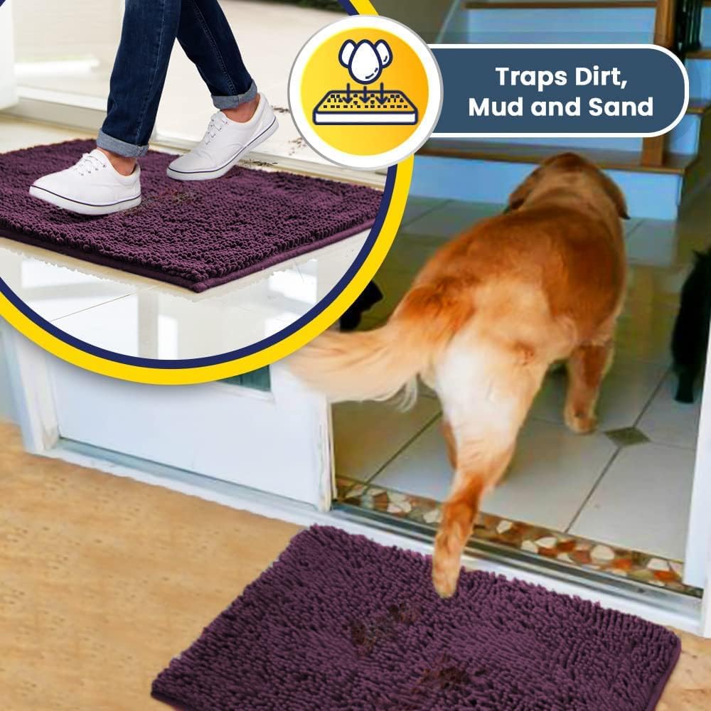 Muddy Mat® Original Dog Door Mat for Muddy Paws, Super Absorbent Microfiber, Non-Slip Washable Pet Rug, Quick Dry Chenille Entryway Carpet, Machine Washable Indoor Outdoor mat, Dark Purple 24"x35"