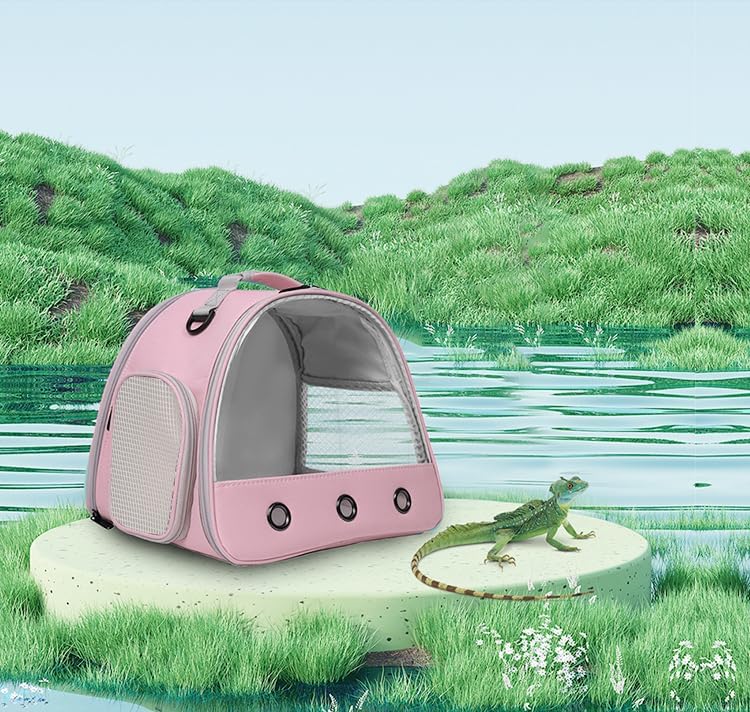 Ventilation Carrier for Bearded Dragon,Guinea Pig Carrier,Guinea Pig Carrier for 2,Reptile Travel Carrier for Lizards Sugar Glider Hedgehog Rat Parrot Birds,Airline Approved Pink