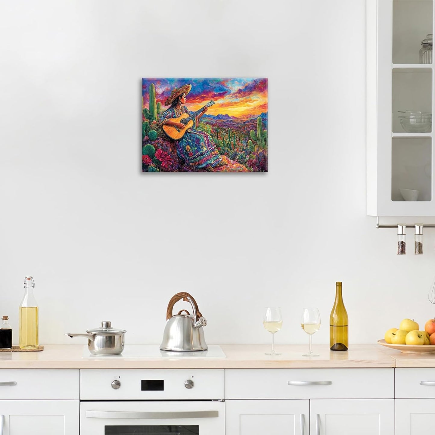 Mexican Women Pictures Wall Art, Cactus Landscape Bathroom Wall Decor, Nature Scenery Aesthetics Framed Painting Desert Modern Canvas Artwork for Bathroom Bedroom Living Room Decorations 24"L x 16"W