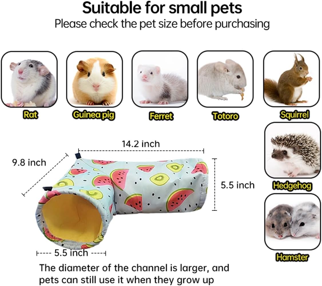 Large Caliber Guinea Pig & Rat Tunnel Hideout & Hammock, Corner Hideout Toy for Guinea Pig, Ferret, Hedgehog & Piggy to Hide and Shuttle (3. Tunnel-Watermelon)
