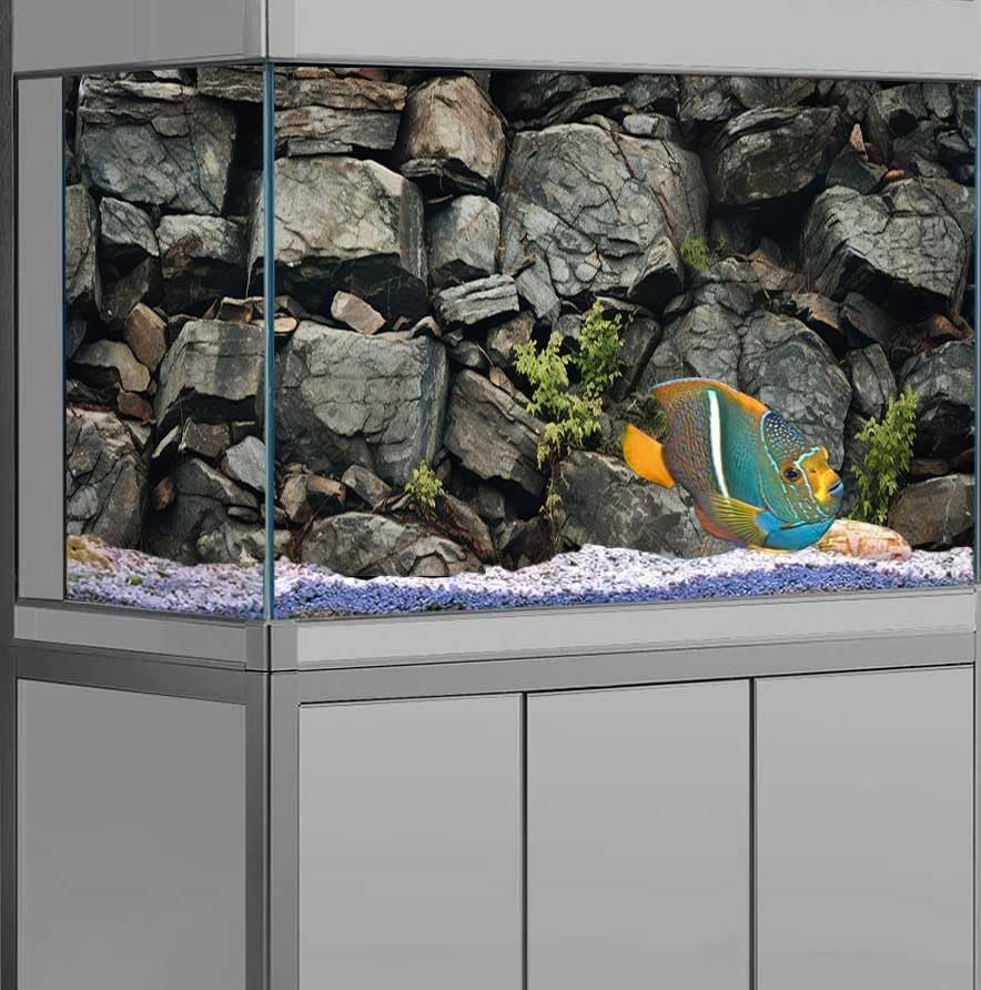 24X16IN Stone Aquarium Background, Rock Fish Tank Background, Natural Rocky Glass Terrarium Background with 8 EVA Double-Sided Tape