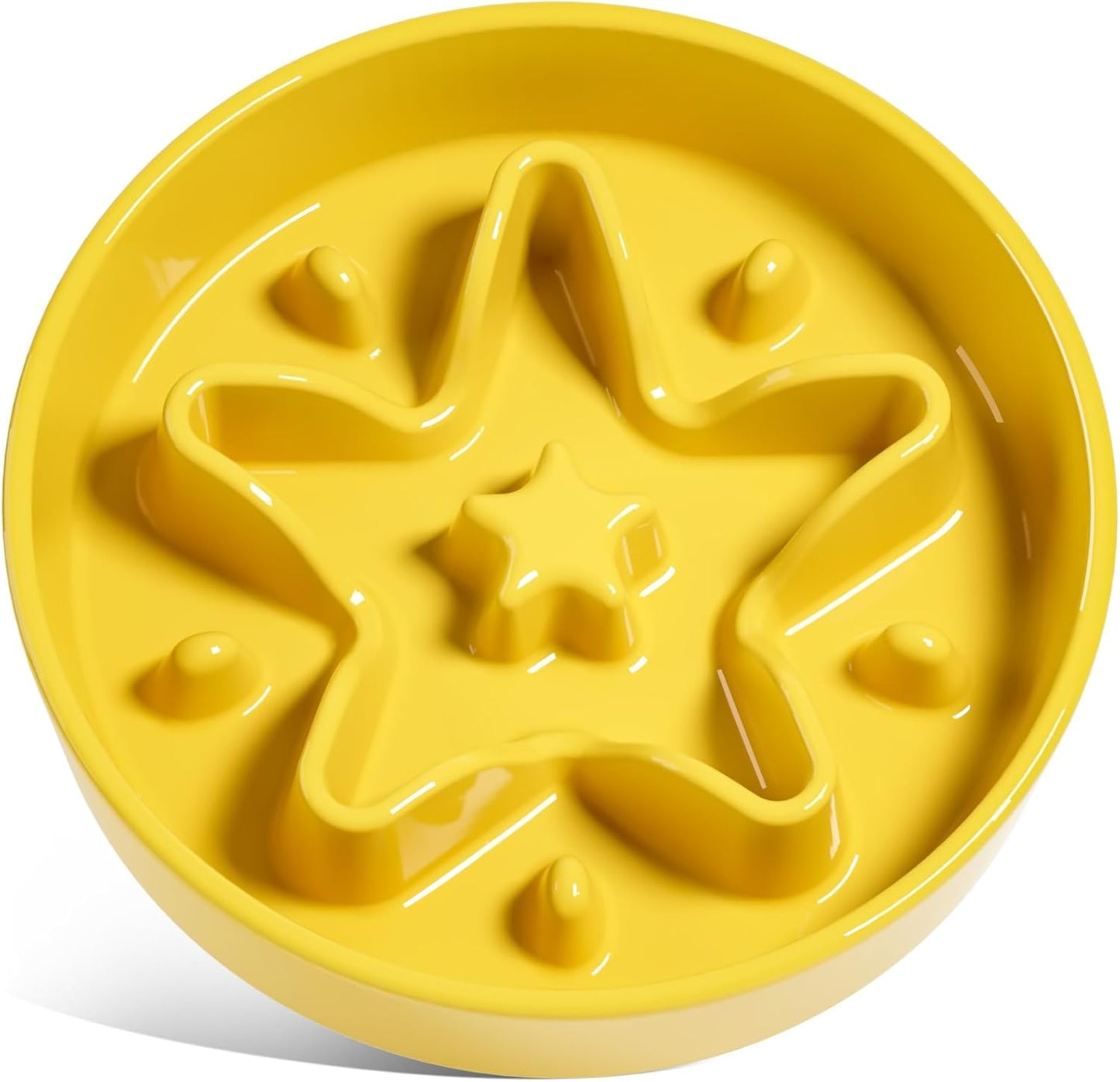 LE TAUCI Slow Feeder Dog Bowls Ceramic,3 Cups Slow Feeding Dog Bowl Medium Large Breed, Pet Bowl for Fast Eaters, Puzzle Pet Dishes, Star Yellow