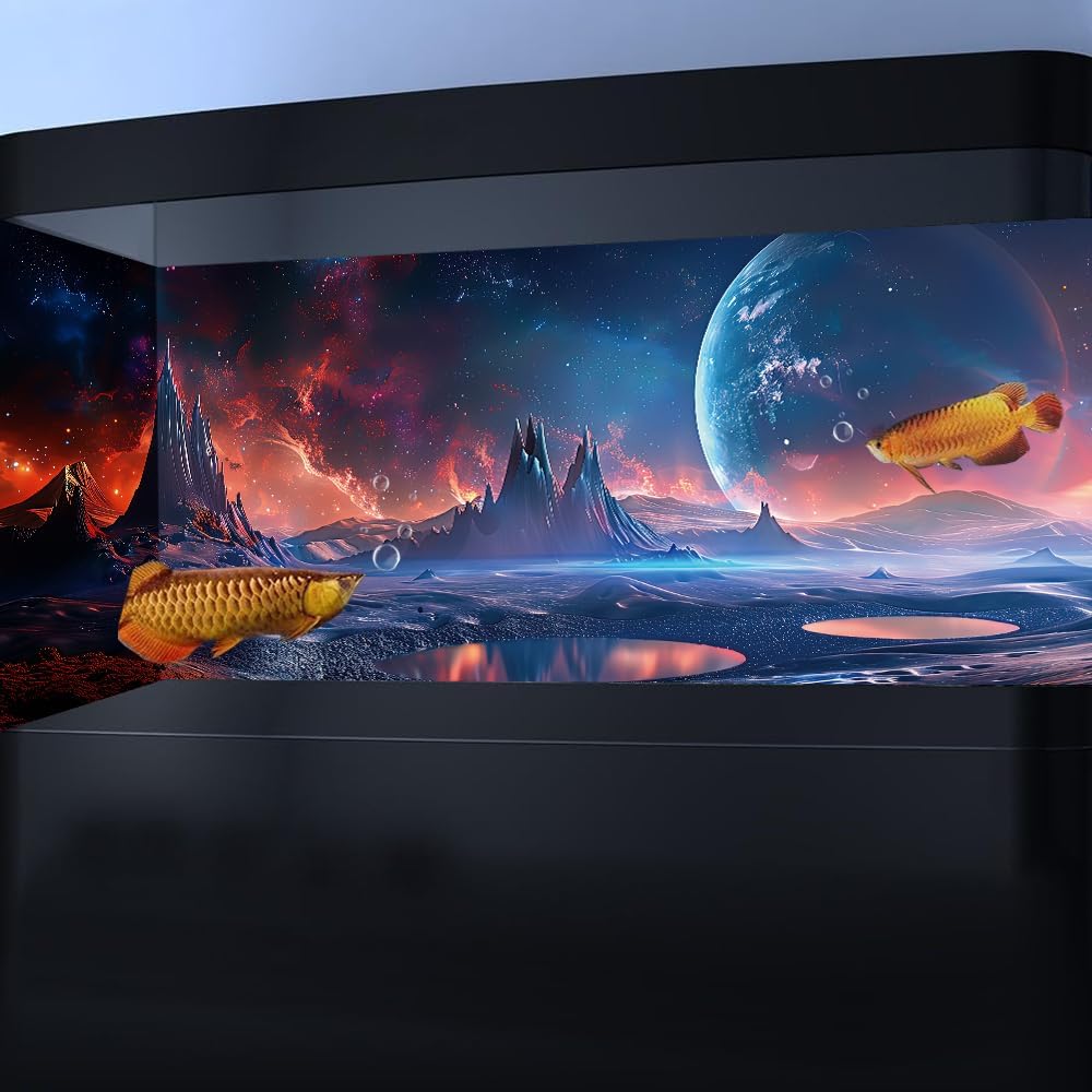 Scarlet Cosmic Aquarium Background,Cool Galaxy Parallel Space Themed Fish Tank Background, Tropical Desert Terrarium Background 30X12IN with 8 EVA Double-Sided Tape