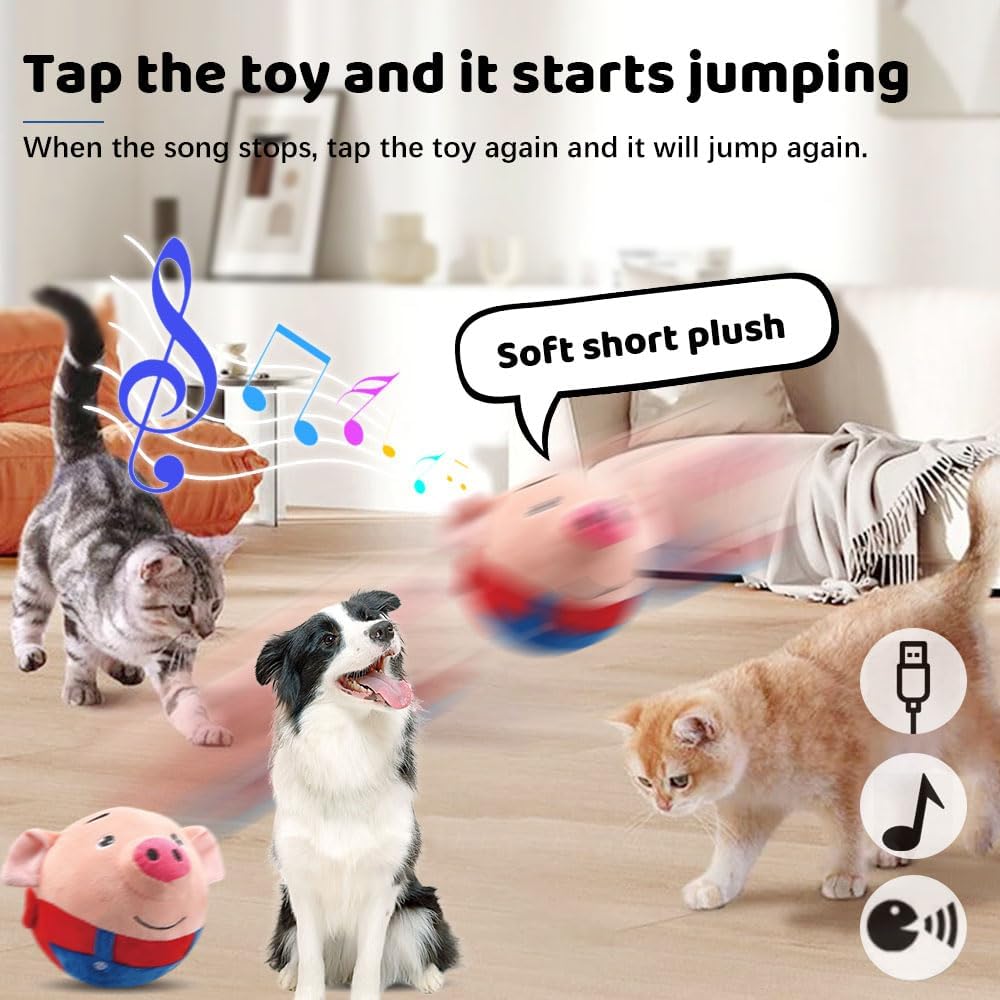 Upgrade Active Moving Pet Plush Toy, Squeaky Moving Dog Ball Toy Interactive Dog Toy for Boredom Dog Bouncing Ball Plush Toy, Pig Plush Sound Electronic Dog Toy Pet Bouncing Balls Toy (Rabbit)