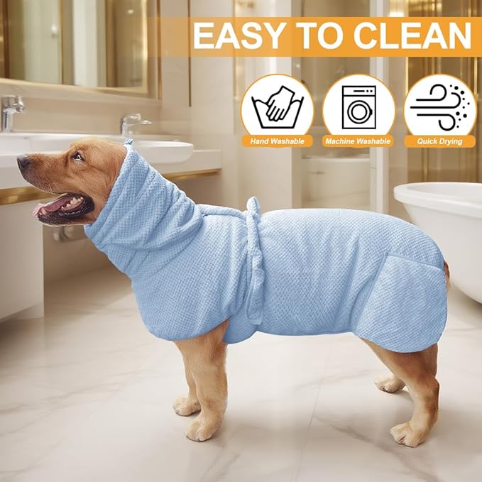 Medium to Large Size Dog Bathrobe, Quick Drying Super Absorbent Used for After Bathing, Warm Dog Towels, Adjustable Hoodies and Belts for Pet Dogs Bath Clothes Products(Blue Jacquard, 5XL)