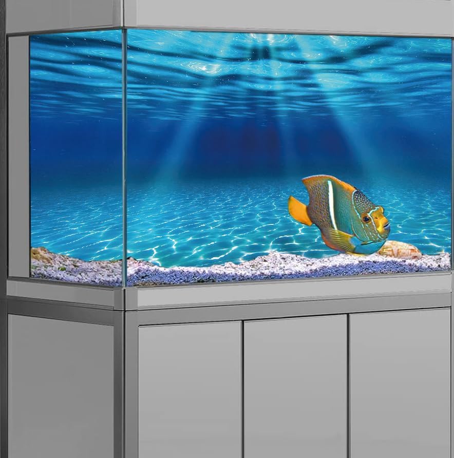 Natural Undersea Aquarium Background, Underwater Ocean Sunlight Fish Tank Background 24X12IN with 8 EVA Double-Sided Tape