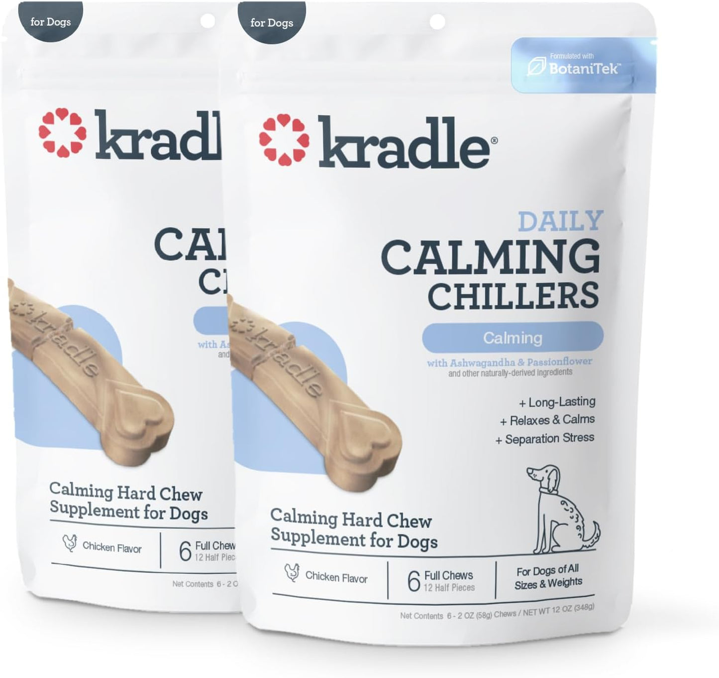 Kradle Chillers Hard Chews for Dogs - GABA L-Theanine - Occasional Anxiety Support - Chicken Flavor - 12 Hard Chews