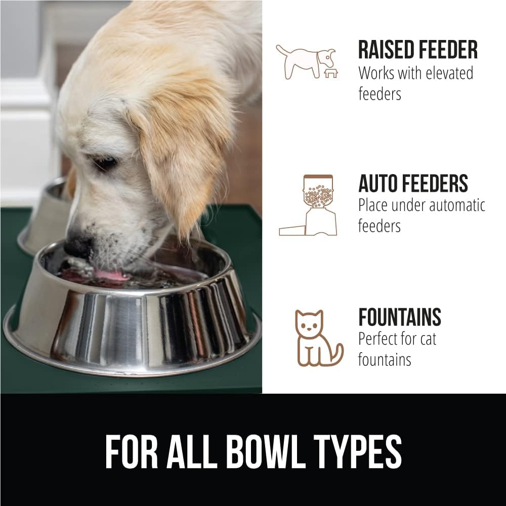 GORILLA GRIP 100% Waterproof Raised Edge BPA Free Silicone Pet Feeding Mat, Dog Cat Food Mats Contain Spills Protects Floors, Placemats for Cats and Dogs Water Bowl, Pets Accessories 28x18 Green