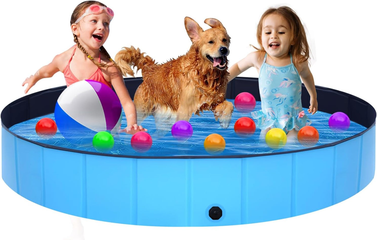 Foldable Dog Pool - 63" x 12" Anti-Slip Portable Dog Swimming Pool, Hard Plastic Collapsible Kiddie Pool for Outdoor and Indoor for Pets Dogs Cats and Kids