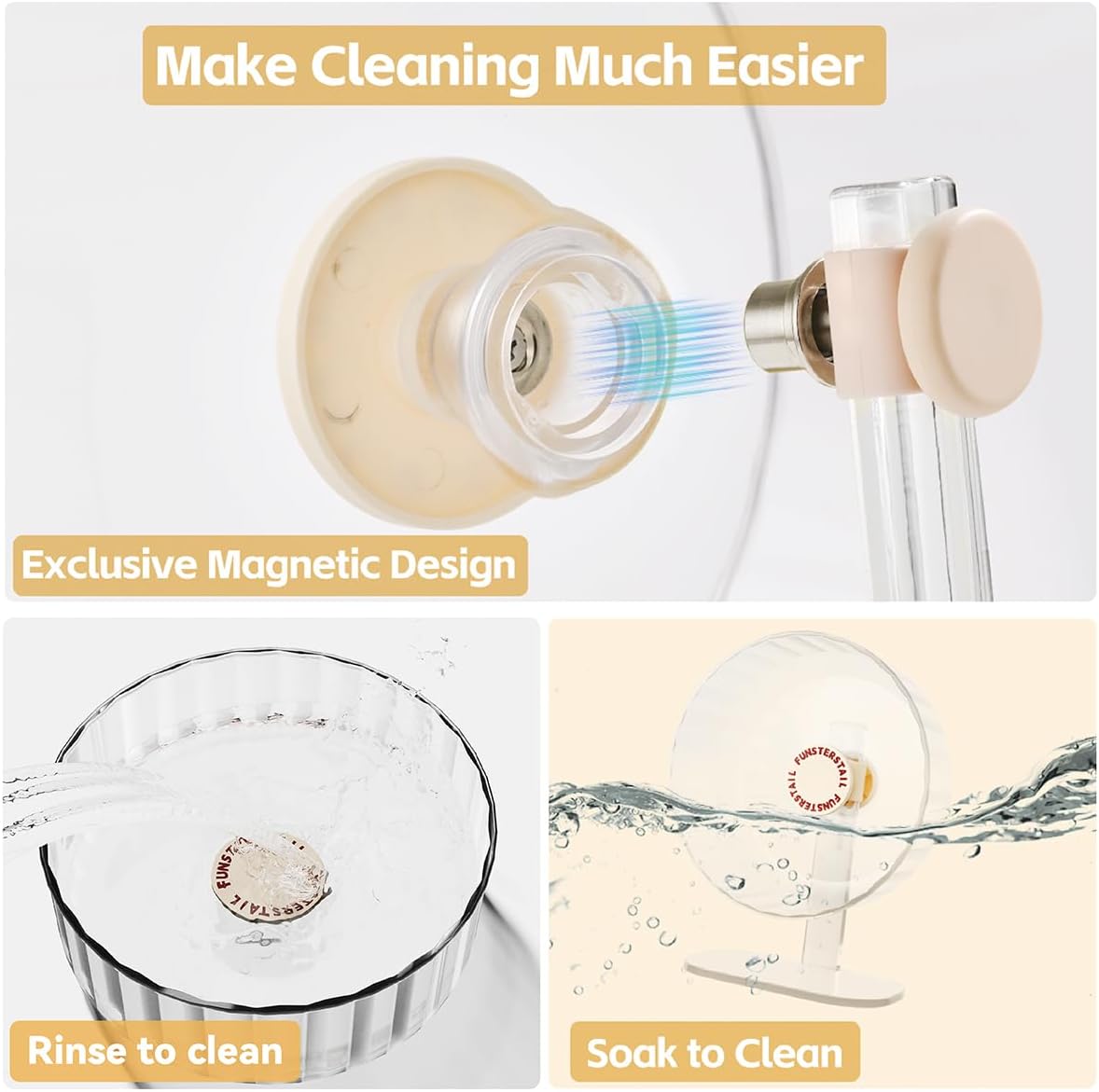 Super Silent Hamster Wheel 10.4 Inch, Magnetic Large Rat Wheel for Chinchilla, Gerbil, Guinea Pig, Cat, Mouse, Sugar Glider and Dwarf, Syrian Hamster Accessories (Cream White)