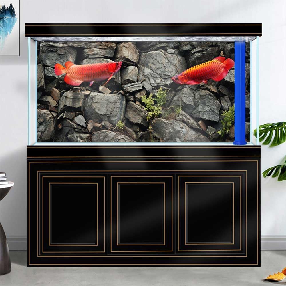 30X18IN Stone Aquarium Background, Rock Fish Tank Background, Natural Rocky Glass Terrarium Background with 8 EVA Double-Sided Tape