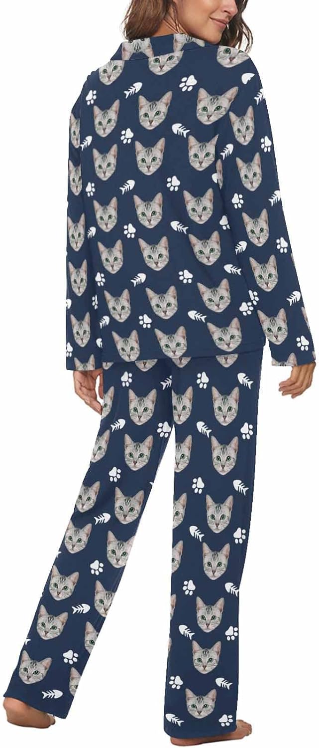 MyPupSocks Custom Face Pajamas for Women Set, Personalized Photo Long Sleepwear XS-XXL