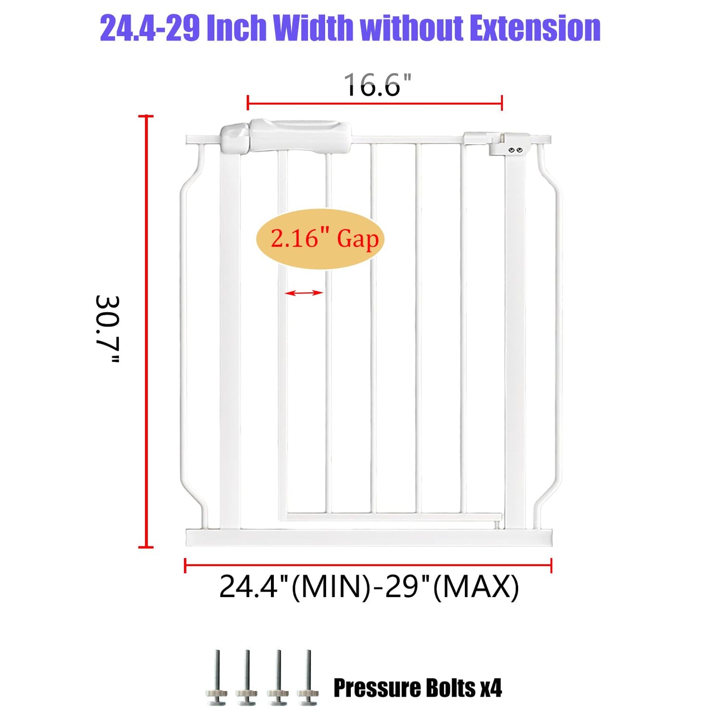 Narrow Baby Gate 24.02-29.13 Inch Wide Stairs Tension Pet Dog Gates Indoor for Doorways No Drilling Pressure Mounted Metal Pet Gates for Kids