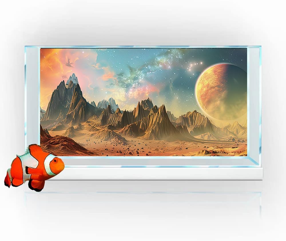 Cosmic Aquarium Background,Cool Galaxy Parallel Space Themed Fish Tank Background, Tropical Desert Terrarium Background 48X24IN with 8 EVA Double-Sided Tape
