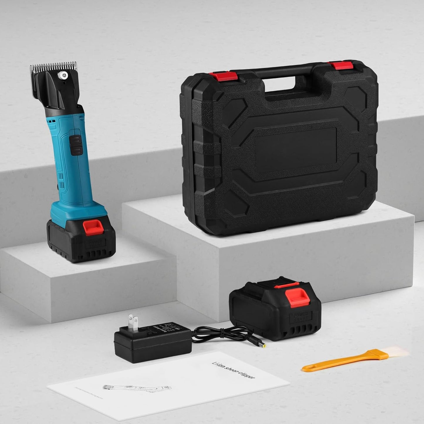 Cordless Electric Professional Horse Clippers,Horse Clippers with 2 PCS Rechargeable Lithium Battery,6 Speeds Heavy Duty Animal Grooming Clippers for Thick Coat