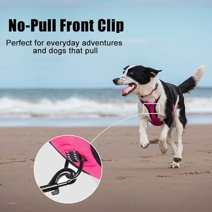 PoyPet No Pull Dog Harness, Reflective Comfortable Vest Harness with Front & Back 2 Leash Attachments and Easy Control Handle Adjustable Soft Padded Pet Vest for Small to Large Dogs (Pink,XL)